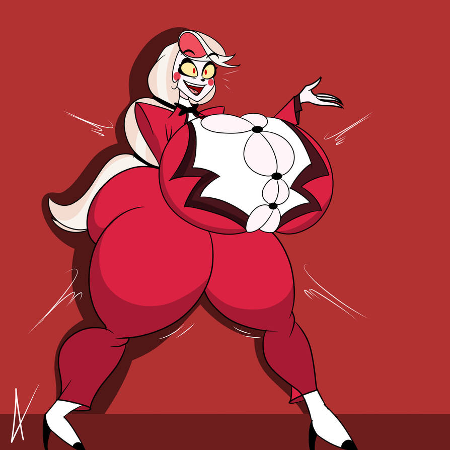 aaronsimpson8, ass, ass bigger than head, barely contained, breasts, breasts bigger than head, charlie morningstar (hazbin hotel), cleavage, clothed, demon, demon girl, female, female only, hazbin hotel, huge ass, hyper ass, hyper breasts, inner sideboob, no bra, revealing clothes, teasing