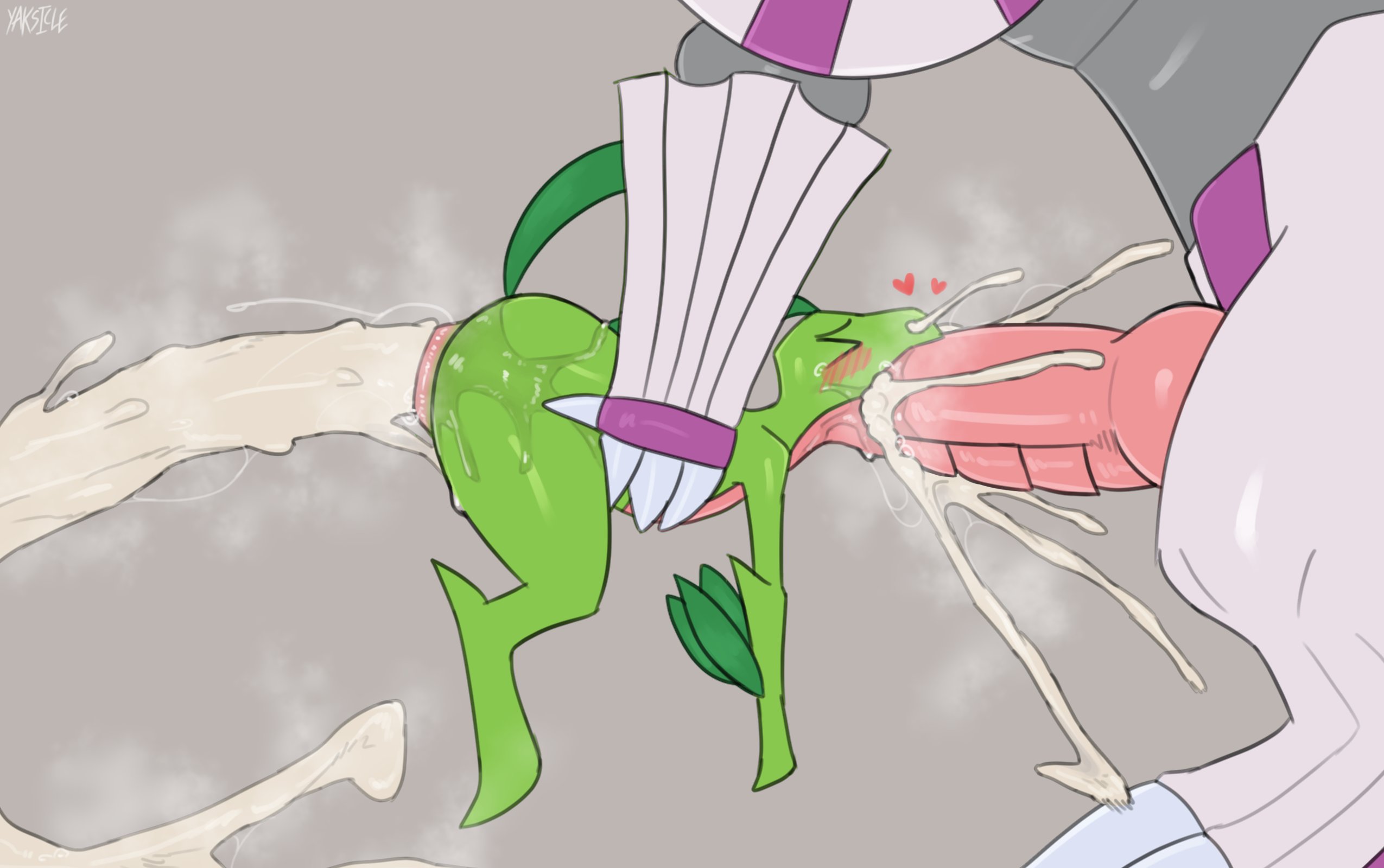 > <, 1boy, 2020s, 2023, ambiguous gender, ambiguous penetrated, ambiguous penetration, anal prolapse, animal genitalia, animal penis, anthro, anthro penetrated, anus, ass, big penis, blowjob, blush, bodily fluids, closed eyes, cum, cum fountain, cum from ass, cum from mouth, cum from nose, cum in ass, cum in mouth, cum inside, cum leak, cum leaking, cum leaking out of anus, cum on ass, cum on body, cum on butt, cum on face, cum through, cumshot, duo, ejaculation, erection, excessive cum, excessive genital fluids, fellatio, flora fauna, game freak, gaping, gaping anus, generation 3 pokemon, genital fluids, genitals, green body, green skin, grovyle, heart, height difference, huge cock, impossible fit, interspecies, it'll never fit, knot, leaf, leaf hair, legendary pokemon, male, male/ambiguous, musk, musk clouds, musky cock, nintendo, oral, oral penetration, oral sex, orgasm, palkia, penile, penile penetration, penis, penis in mouth, pink body, pink penis, pink skin, pokémon (species), pokemon, pokemon (species), pokemon on pokemon, pokemon only, prolapse, prolapsed anus, purple body, sex, side view, simple background, size difference, steam, stretched anus, two-tone body, video games, vomiting cum, white background, white body, white skin, yaksicle