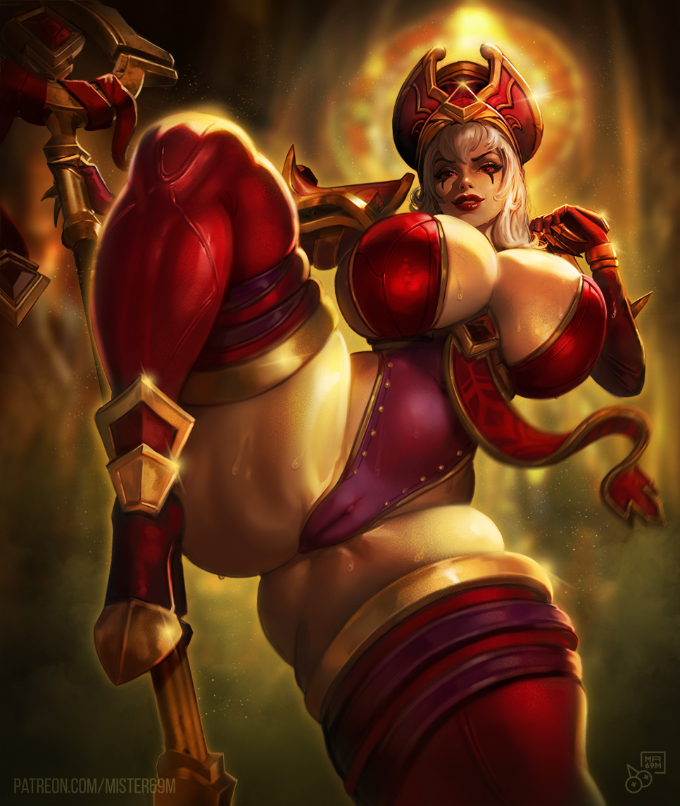 1girls, ass, breasts, covered pussy, female, female only, huge ass, huge breasts, looking at viewer, mister69m, pussy, sally whitemane, solo, sweat, thick thighs, wide hips, world of warcraft