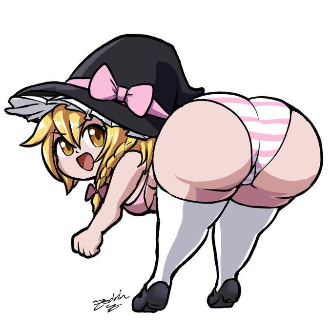 1girls alternate_version_available ass big_butt blonde_hair bra butt fat_ass funny hat huge_butt large_butt light-skinned_female marisa_kirisame meme panties shoes shortstack showing_off socks striped_panties sus thick_thighs thighs touhou underboob watermark white_background yellow_eyes zedrin