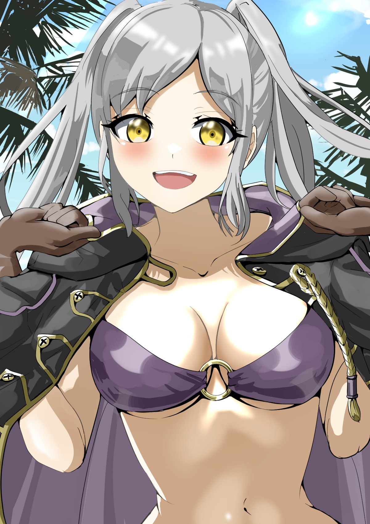 alternate_costume bikini breasts female female_only fire_emblem fire_emblem_awakening nintendo official_alternate_costume open_mouth purple_bikini purple_swimsuit robin_(female)_(summer)_(fire_emblem) robin_(fire_emblem) robin_(fire_emblem)_(female) solo solo_female swimsuit taka_p_(zelda27th)