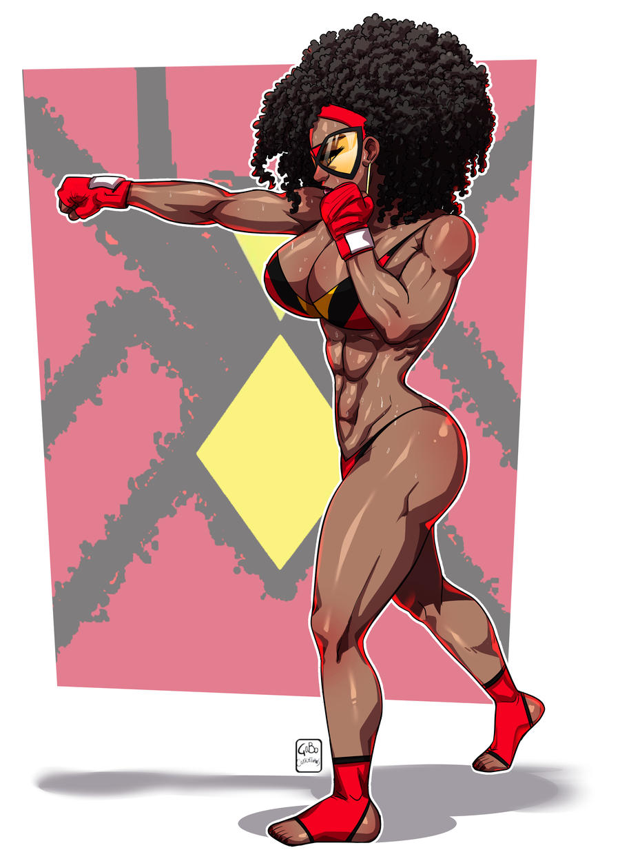 1girls 2d 2d_(artwork) abs afro athletic athletic_female big_breasts black_female black_hair boxing brown-skinned_female brown_body brown_eyes brown_skin cleavage dark-skinned_female dark_skin digital_drawing_(artwork) digital_media_(artwork) female female_only fit fit_female gabocaricaturas hero heroine hips huge_breasts jessica_drew_(earth-332) large_breasts legs marvel marvel_comics muscles muscular muscular_female punching shadow_boxing slim slim_waist solo spider-man:_across_the_spider-verse spider-man:_into_the_spider-verse spider-man_(series) spider-woman spider-woman_(jessica_drew) superhero superheroine sweat sweating thick thick_hips thick_legs thick_thighs thighs toes workout