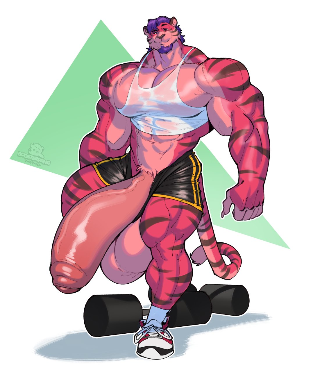 boosterpang furry hyper hyper_balls hyper_cock hyper_genitalia hyper_penis male male_only muscle muscles muscular muscular_male solo solo_male workout_clothes