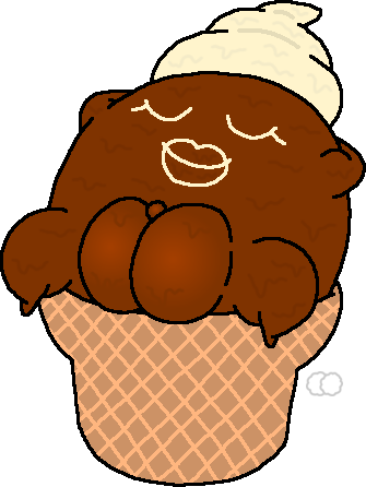 chocolata_(puffy_maker) chocolate closed_eyes female food food_creature hands_behind_back ice_cream ice_cream_cone legs_spread lips plump_labia puffy_maker pussy relaxing vanilla watermark