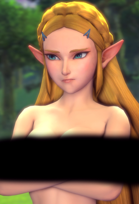 3d bar_censor bare_shoulders blonde_hair blue_eyes blush braid breasts breath_of_the_wild censored cleavage crossed_arms lips long_hair nintendo nude pointy_ears pout princess_zelda the_legend_of_zelda the_legend_of_zelda:_breath_of_the_wild woozysfm zelda_(breath_of_the_wild)