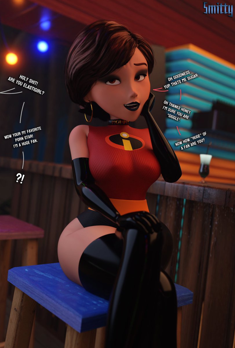 1boy 1girls black_lipstick choker disney elastigirl erect_nipple flirting helen_parr leotard looking_at_viewer milf mommy_kink nipple_bulge pixar porn_star_elastigirl_(smitty34) pov_eye_contact sitting smitty34 speech_bubble the_incredibles thick_thighs thighhighs wide_hips word_balloon