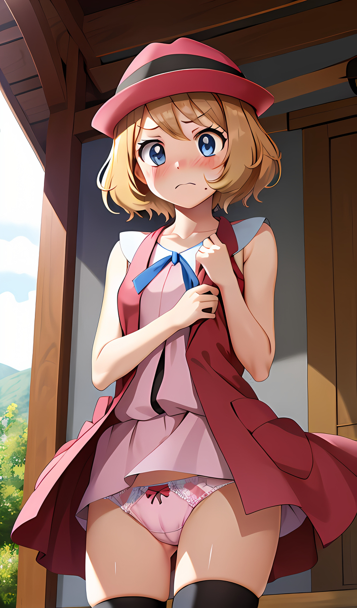 ai generated, blush, female, pokemon, serena (pokemon), skirt, upskirt, young
