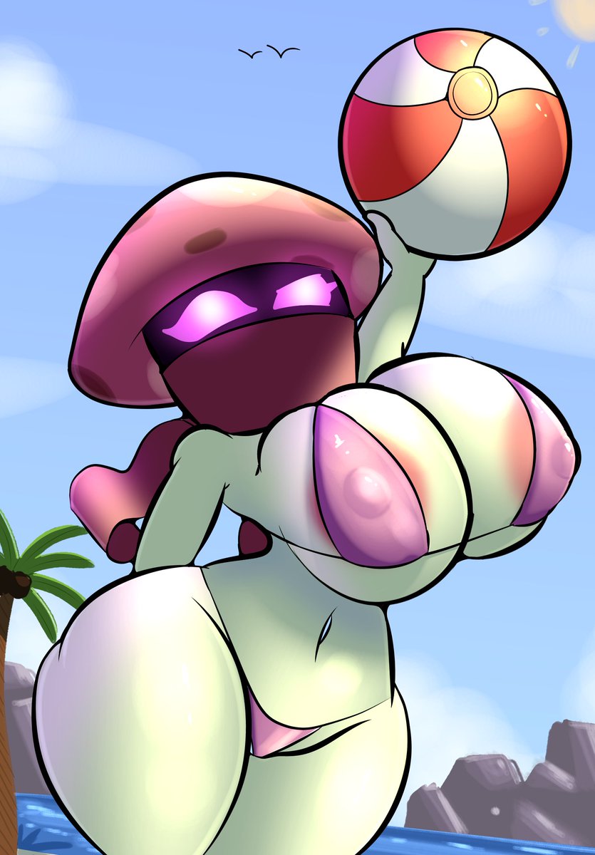 beach beach_towel bikini doregami female fungy huge_breasts night_cap_(pvz:bfn) nipple_bulge plants_vs_zombies plants_vs_zombies:_battle_for_neighborville thick_thighs