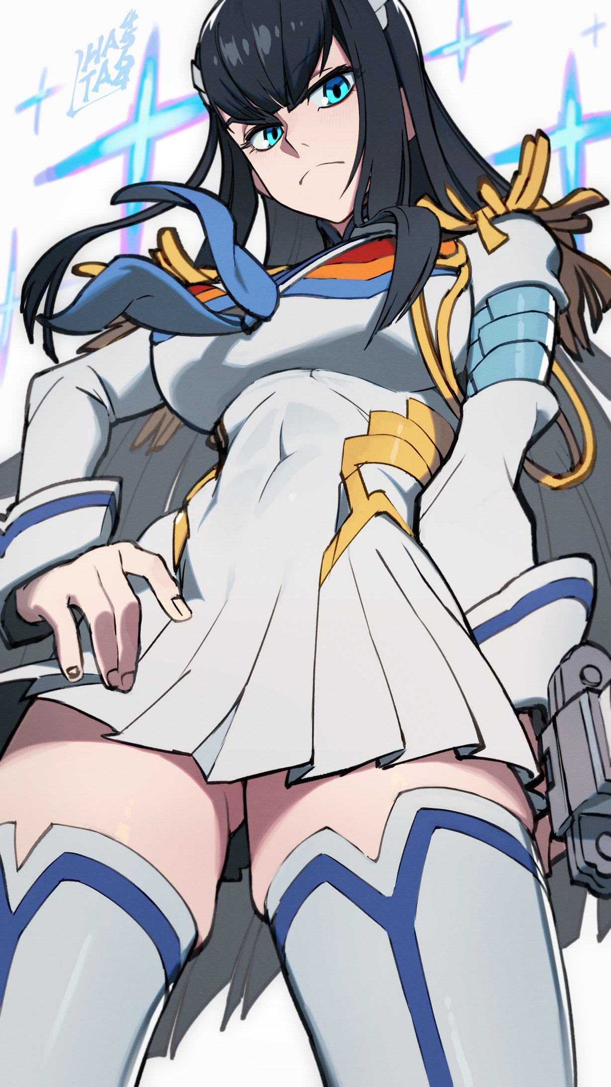 1girls bakuzan blue_eyes female junketsu kill_la_kill kiryuuin_satsuki lhata4564 long_hair skindentation tagme thighhighs tight_clothing