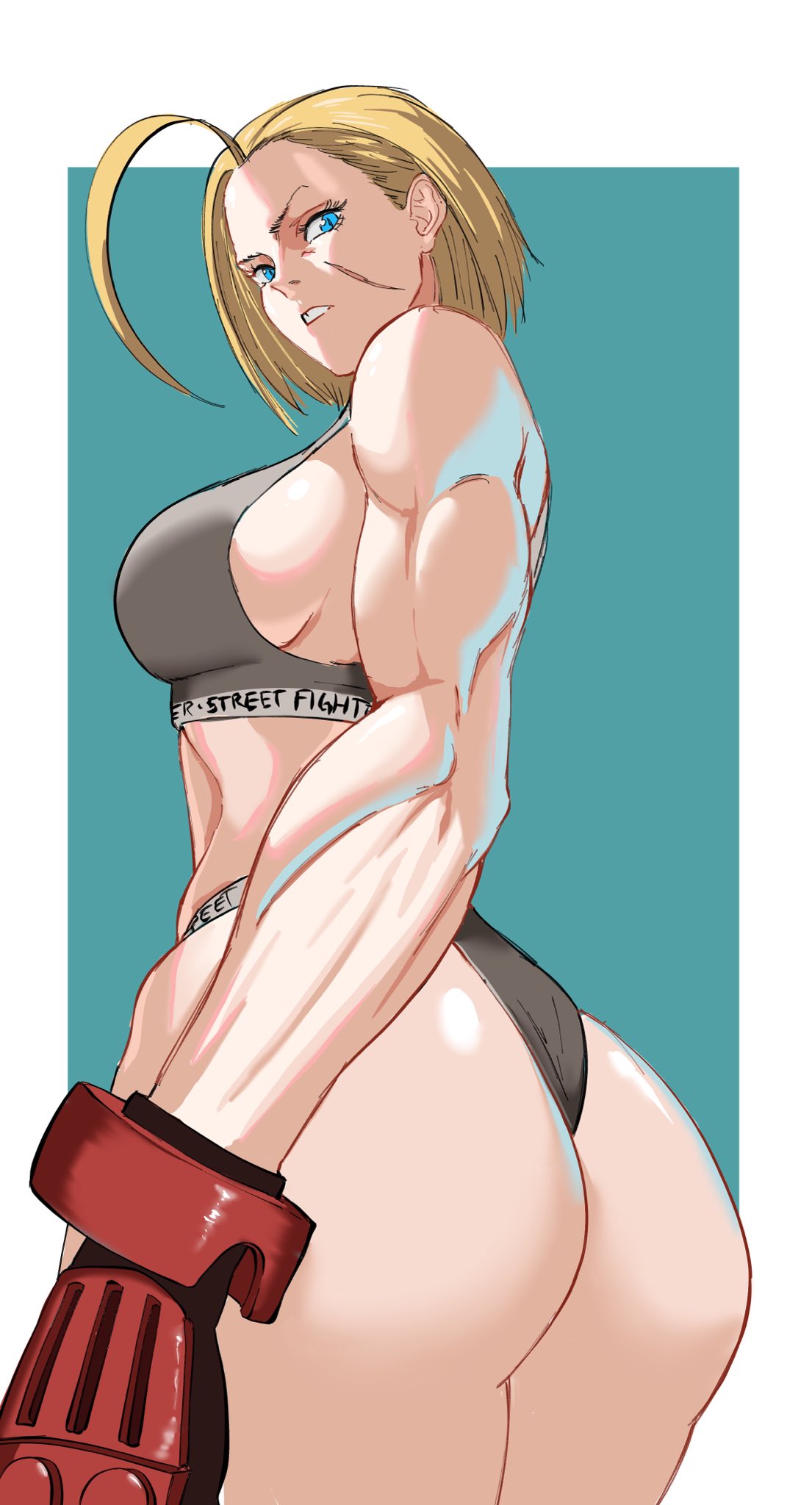 1girls, 2023, absurd res, ass, blonde hair, breasts, calvin klein, cammy white, capcom, female, female focus, gloves, looking back, muscular, muscular arms, muscular female, octavius dp, scar, scar on face, short hair, solo, solo female, solo focus, street fighter, street fighter 6, thighs