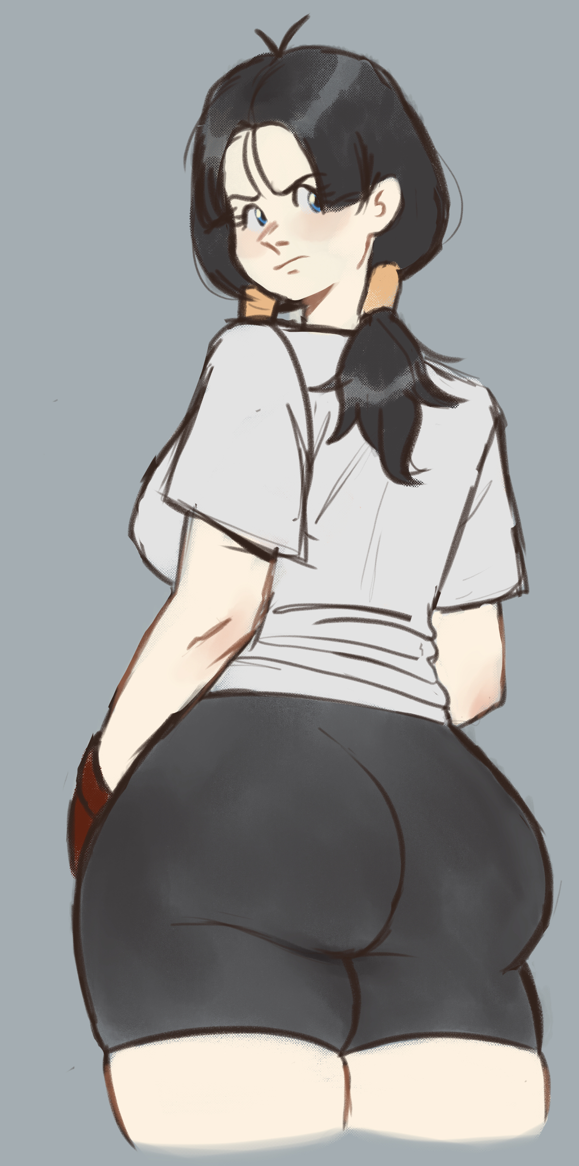 2d, ass, big ass, bike shorts, dragon ball, dragon ball z, dragonball, dragonball z, fat ass, female, full color, fully clothed, galacticxchick, no penetration, shirt, shorts, solo, solo female, videl, videl (long hair), videl (majin buu saga)