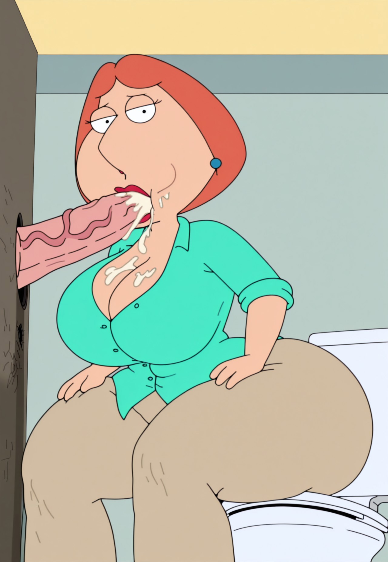 accurate art style, ai generated, bathroom, big breasts, big dick, big hips, big penis, bottom heavy, breasts, child bearing hips, civitai, cleavage, cock, cum, cum dripping from mouth, cum inside, curvaceous, curvy, curvy female, curvy figure, family guy, fellatio, female, female focus, glory hole, glory wall, hi res, hourglass figure, huge breasts, huge hips, large boobs, large breasts, large hips, large thighs, lipstick, lois griffin, male, milf, mommy, mother, orange hair, pants, penetration, penis, public bathroom, thick thighs, toilet, vein, veins, veiny penis, venus body, voluptuous, voluptuous female, voluptuous milf, wide hips