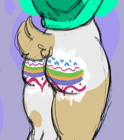 anthro ass bovid caprine clothed clothing clothing_lift easter easter_butt femboy furry goat holidays jimmy_(ugly_tortilla) male mammal paint rear_view short_tail simple_background slightly_chubby solo sweater tail thick_thighs topwear ugly_tortilla
