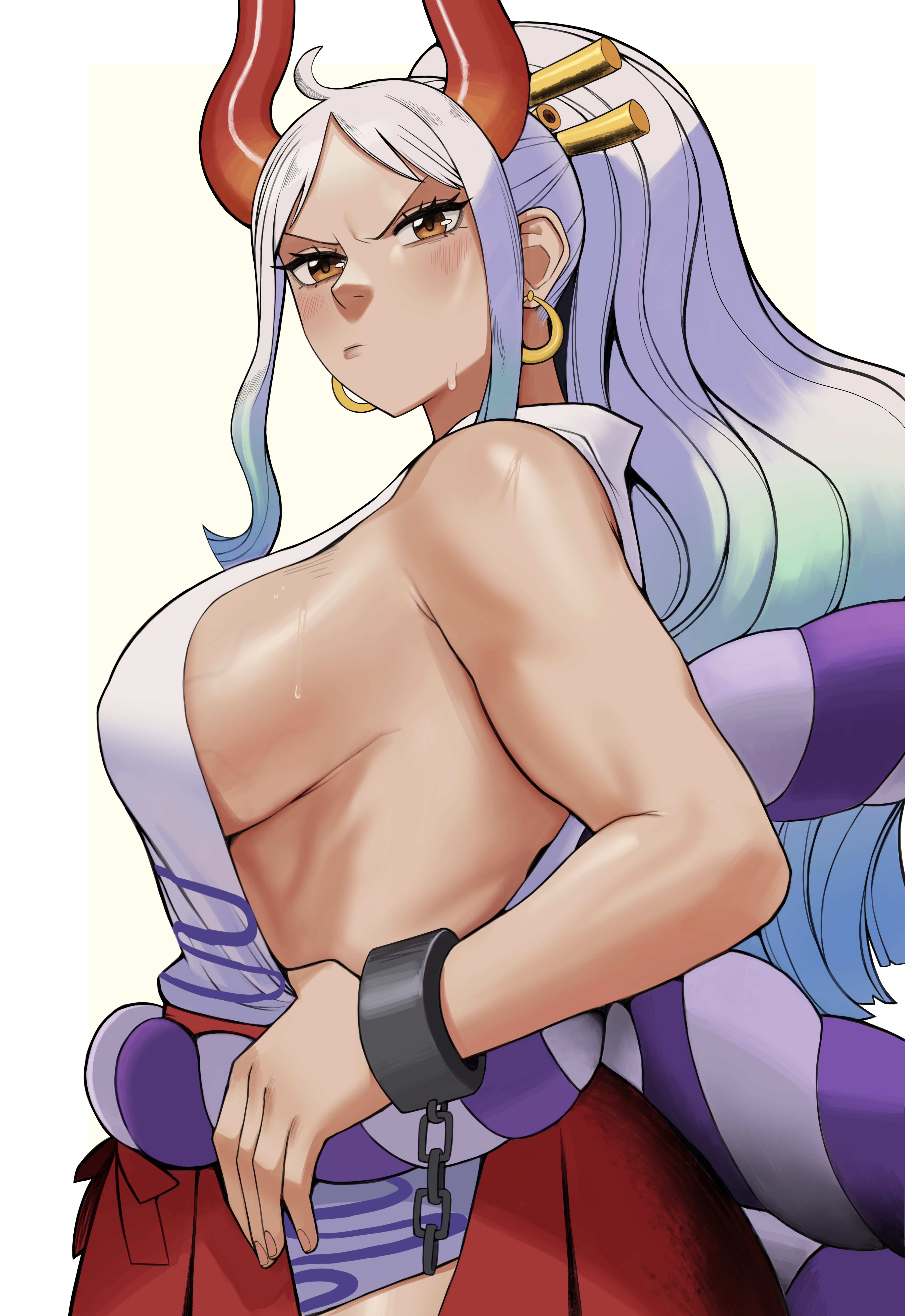 1girls, big breasts, blush, blushing at viewer, breasts, clothing, curvaceous, curvy, curvy female, female, female focus, female only, gradient hair, gud0c, hi res, highres, huge breasts, large breasts, light skin, light-skinned female, long hair, looking at viewer, one piece, solo, solo female, solo focus, two-tone hair, white hair, white-haired female, yamato (one piece)