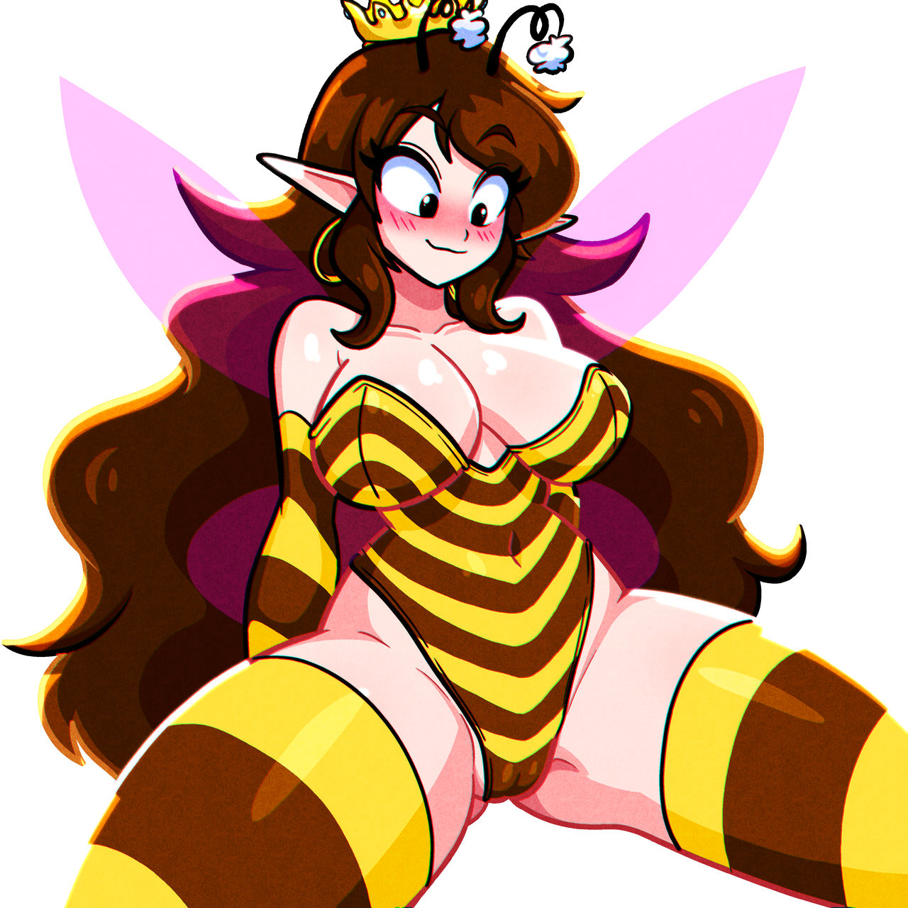 bee bee_girl big_breasts breasts brown_hair female legs_apart susiehatter voluptuous_female