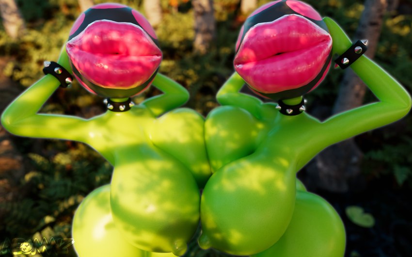 3d 3d_(artwork) 3d_model big_breasts big_lips big_titties collar kissing nude nude_female piranha_plant super_mario_bros.