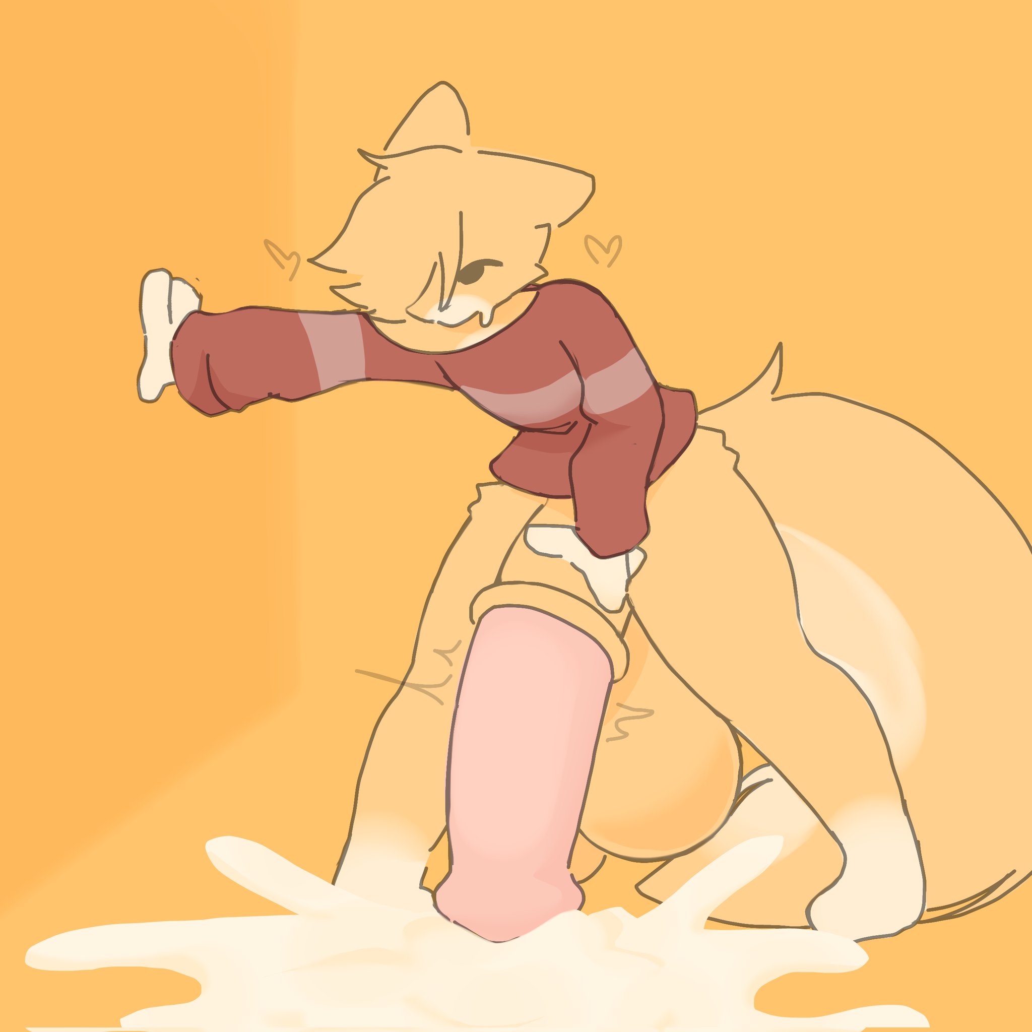 1boy, alex (horniicat), anthro, cat ears, cat tail, cum, horniicat, hyper penis, male, penis, solo, yellow eyes