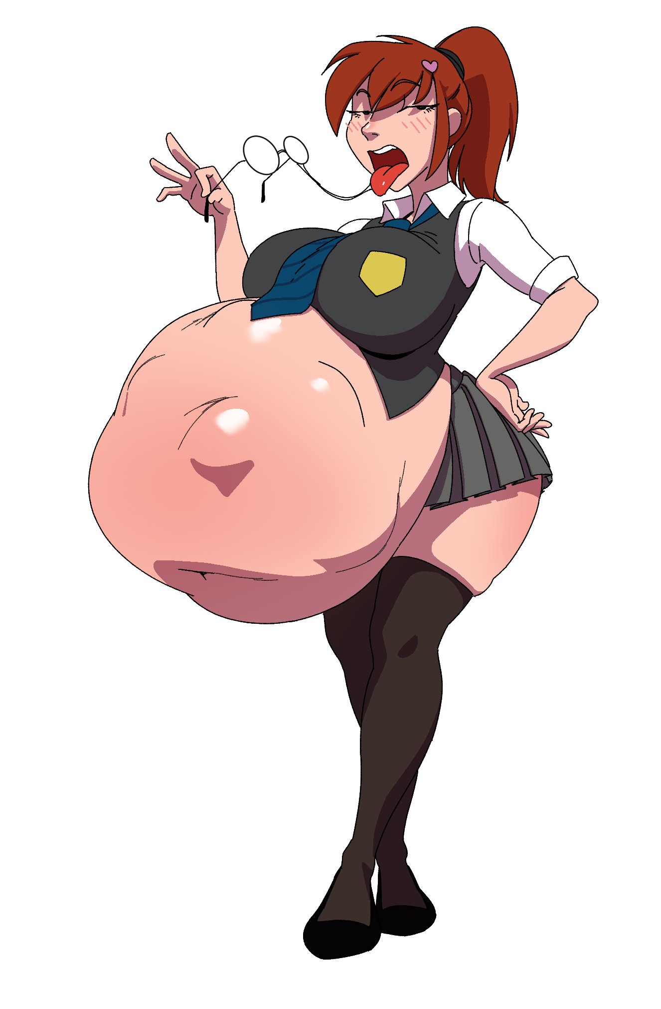 1girls, ass, belly, belly bulge, breasts, breasts covered, female, female only, glasses, huge breasts, large ass, large breasts, school uniform, tagme (character), tongue, tongue out, uslurpart, vore, vore belly