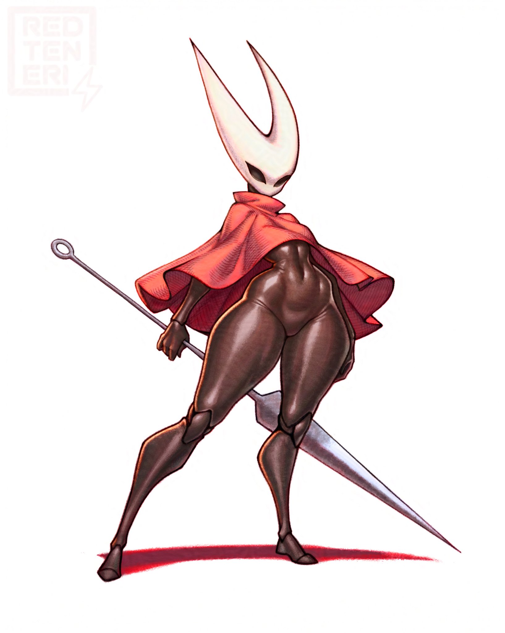 1girls, 2 horns, alternate body type, alternate breast size, arthropod, artist name, big ass, big breasts, big butt, black body, black skin, breasts, bubble ass, bubble butt, bug, bug girl, female, female only, hollow knight, hollow knight: silksong, hornet (hollow knight), large ass, large breasts, large butt, redteneri, silksong, team cherry