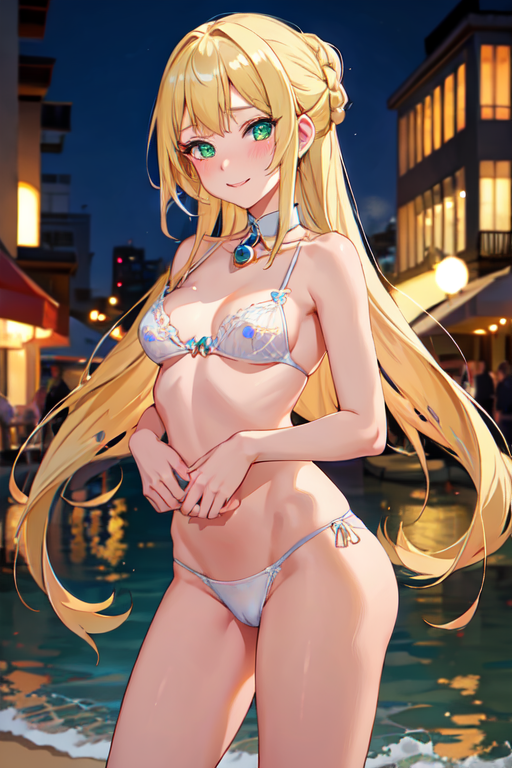 ai generated, bikini, female, lillie (pokemon), night, pokemon, pokemon sm, young
