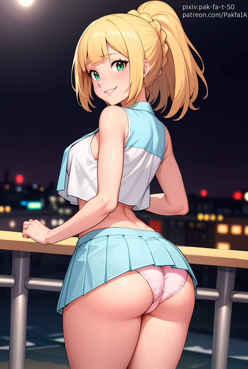 ai generated, ass, bikini, female, lillie (pokemon), pokemon, pokemon sm, smile