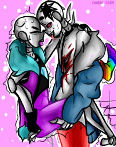 2d 2d_(artwork) 2d_artwork action_lines ambiguous_creampie ambiguous_gender ambiguous_penetration carrying carrying_partner carrying_position color cum cum_drip cum_inside horrortale horrortale_sans implied_cum_inside pink_background sex shaking shaking_orgasm stand_and_carry_position standing standing_sex underlust underlust_sans undertale undertale_(series) undertale_au