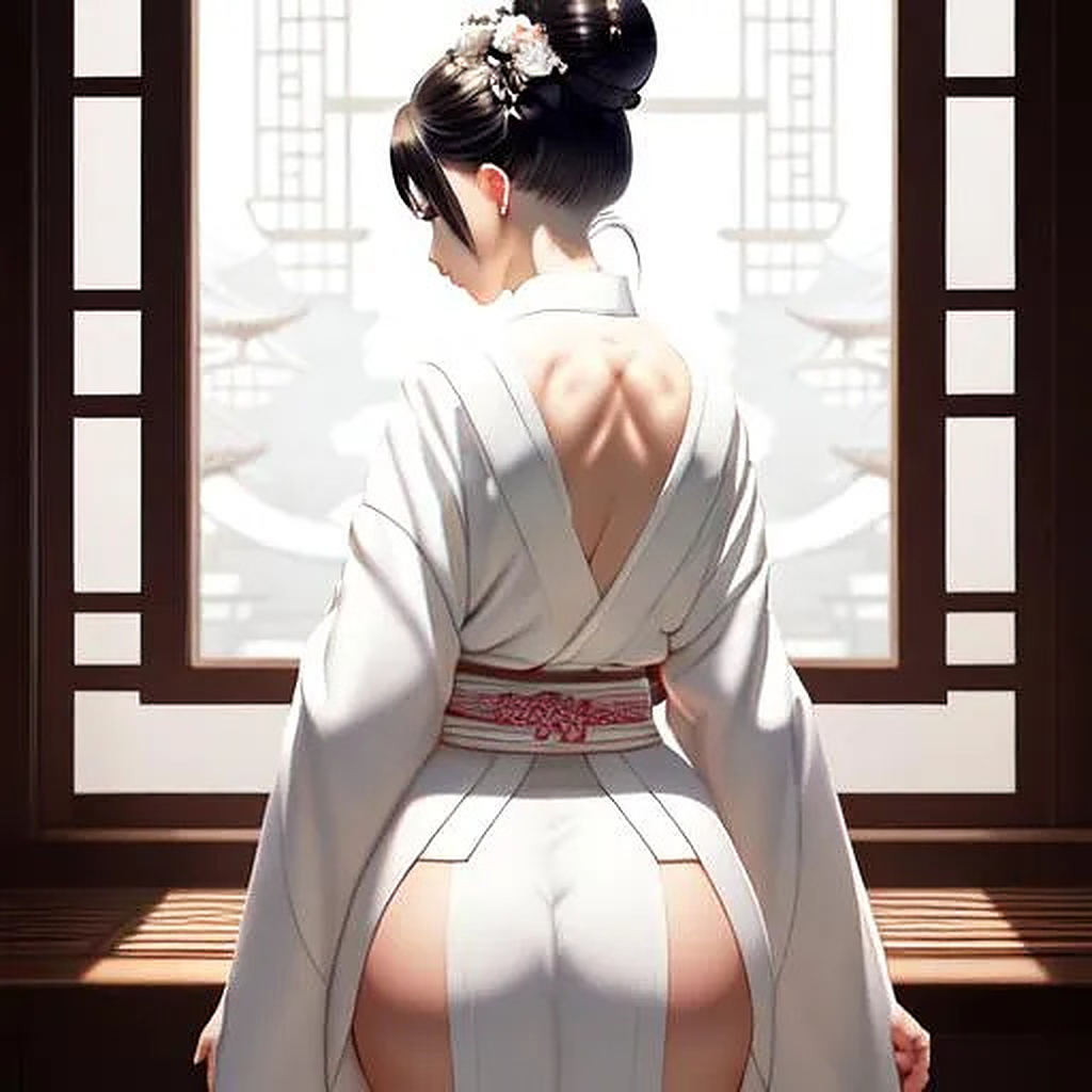 ai_generated from_behind griffinkgt hair_bun kimono looking_back shy