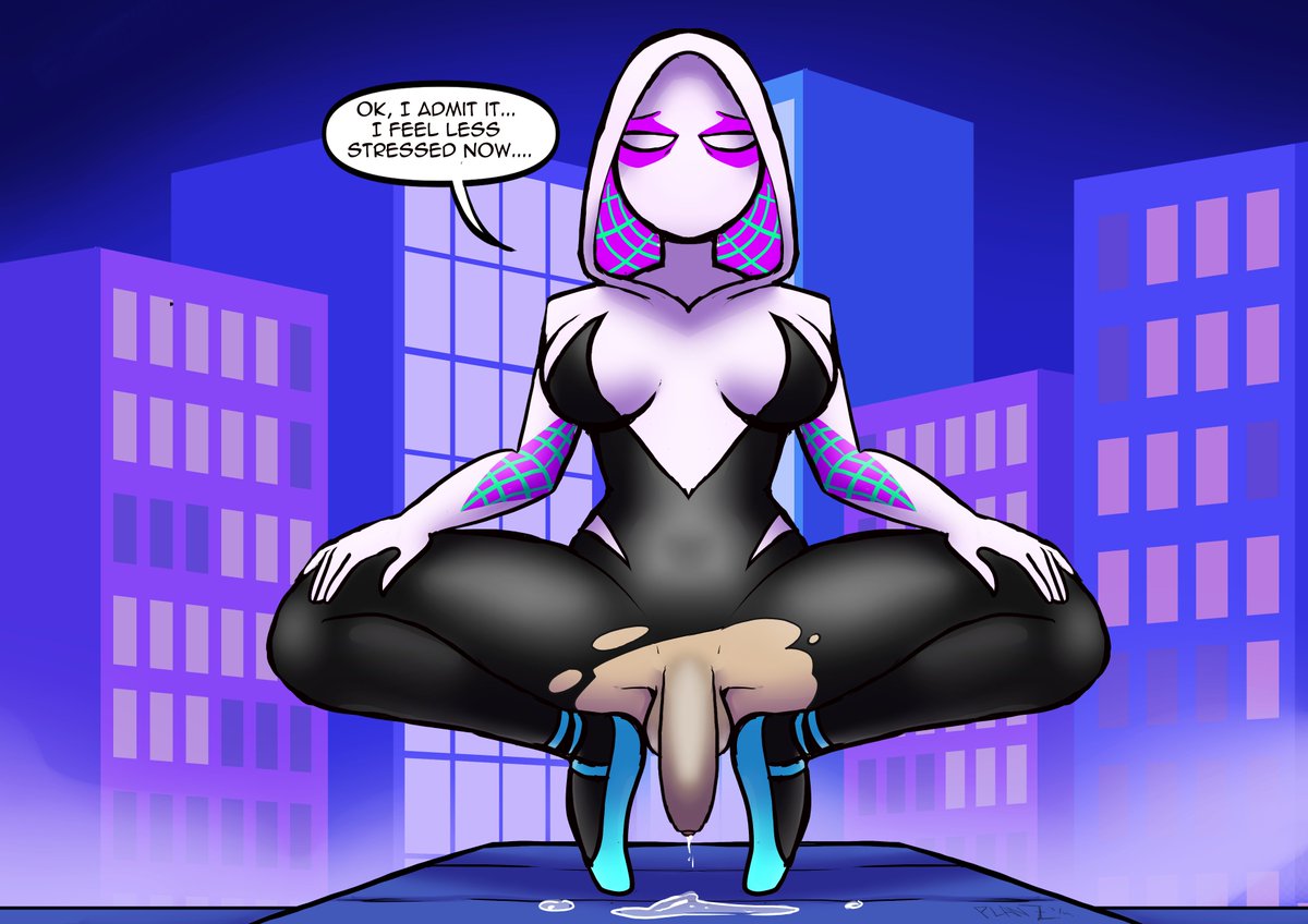 1futa, after orgasm, balls, better version at source, big penis, bodily fluids, bodysuit, breasts, bulge, clothed, clothing, crotchless, cum, cum drip, cum puddle, dialogue, english text, flaccid, futa only, futa sans pussy, futanari, gwen stacy, human, intersex, looking at viewer, marvel, marvel comics, mostly clothed, penis, penis out, planz34, puddle, ripped bodysuit, ripped clothing, speech bubble, spider-gwen, spider-man (series), spider-man: into the spider-vererese, spread legs, squatting, text, text bubble, thick thighs, thighs, torn clothes, twitter sample, wide hips