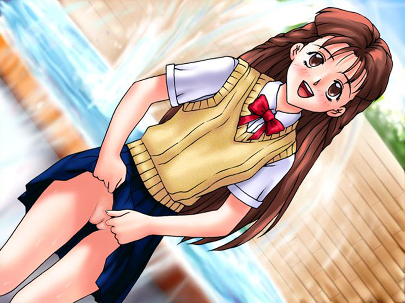 90s brown_eyes brown_hair edit fountain houkago_ren-ai_club libido_(company) nopan nude_filter panchira school_uniform skirt_lift wakatsuki_anna