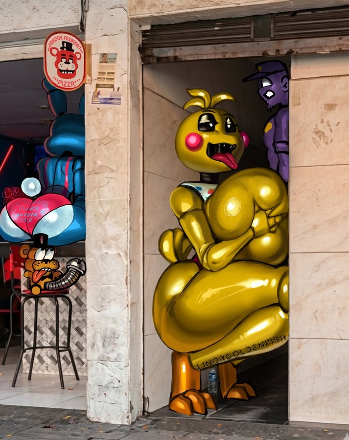 alley, alleyway, alleyway milf (meme), animatronic, animatronic female, anthro, anthro female, beakless, big breasts, chicken, chicken girl, engulfing paizuri, engulfing titfuck, female, five nights at freddy's, five nights at freddy's 2, fnaf, freddy plush, freddy plush (fnaf), human, human on android, human on anthro, human on humanoid, human on robot, humanoid, interspecies, large woman, linorgoldenfish, mechanical penis, medellin, colombia, paizuri, perpendicular paizuri, perpendicular titfuck, phasianid, purple guy, purple guy (fnaf), robot, robot girl, scottgames, straight, titfuck, titjob, toy bonnie (fnaf), toy chica (fnaf), yellow, yellow skin