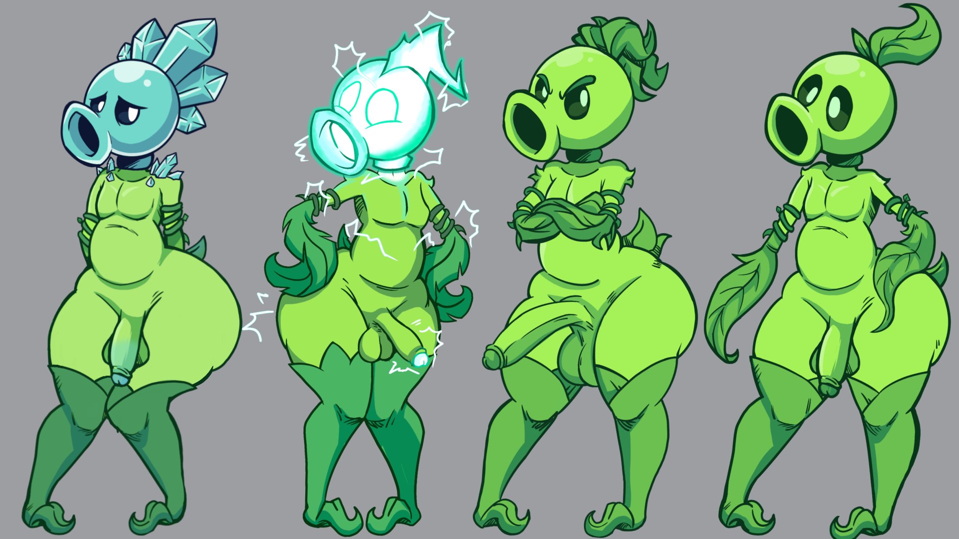 4boys, anthro, anthrofied, ass, breasts, electric peashooter (pvz), electronic arts, femboy, flora fauna, male, male focus, male only, peashooter (pvz), perandom art, plant, plant humanoid, plantie, plants vs zombies, plants vs. zombies, popcap games, repeater (pvz), snow pea (pvz), tagme, thick thighs, video game character, video games