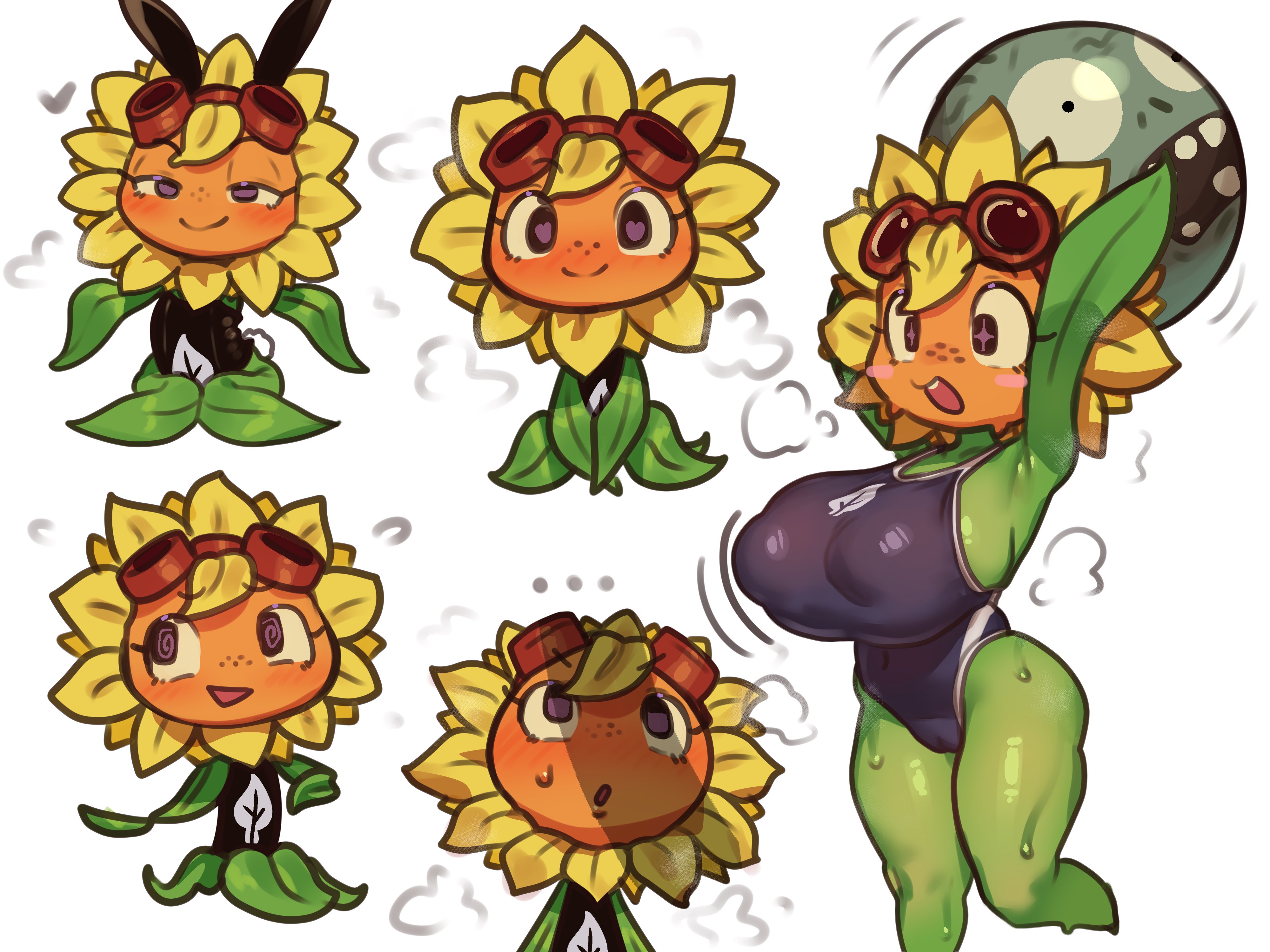 1girls, anthro, anthrofied, ball, big breasts, blush, blushing, breasts, bunny ears, bunnysuit, cameltoe, clothed, clothing, ebora, flora fauna, freckles, on model, one-piece swimsuit, penis, penis shadow, plant girl, plant humanoid, plants vs zombies, plants vs zombies: heroes, popcap games, shadow, solar flare (pvz), solo, solo female, sunflower (pvz), sweat, sweatdrop, sweating, sweaty, sweaty body, tagme, thick thighs, thighhighs, tight clothing, zombie (pvz)