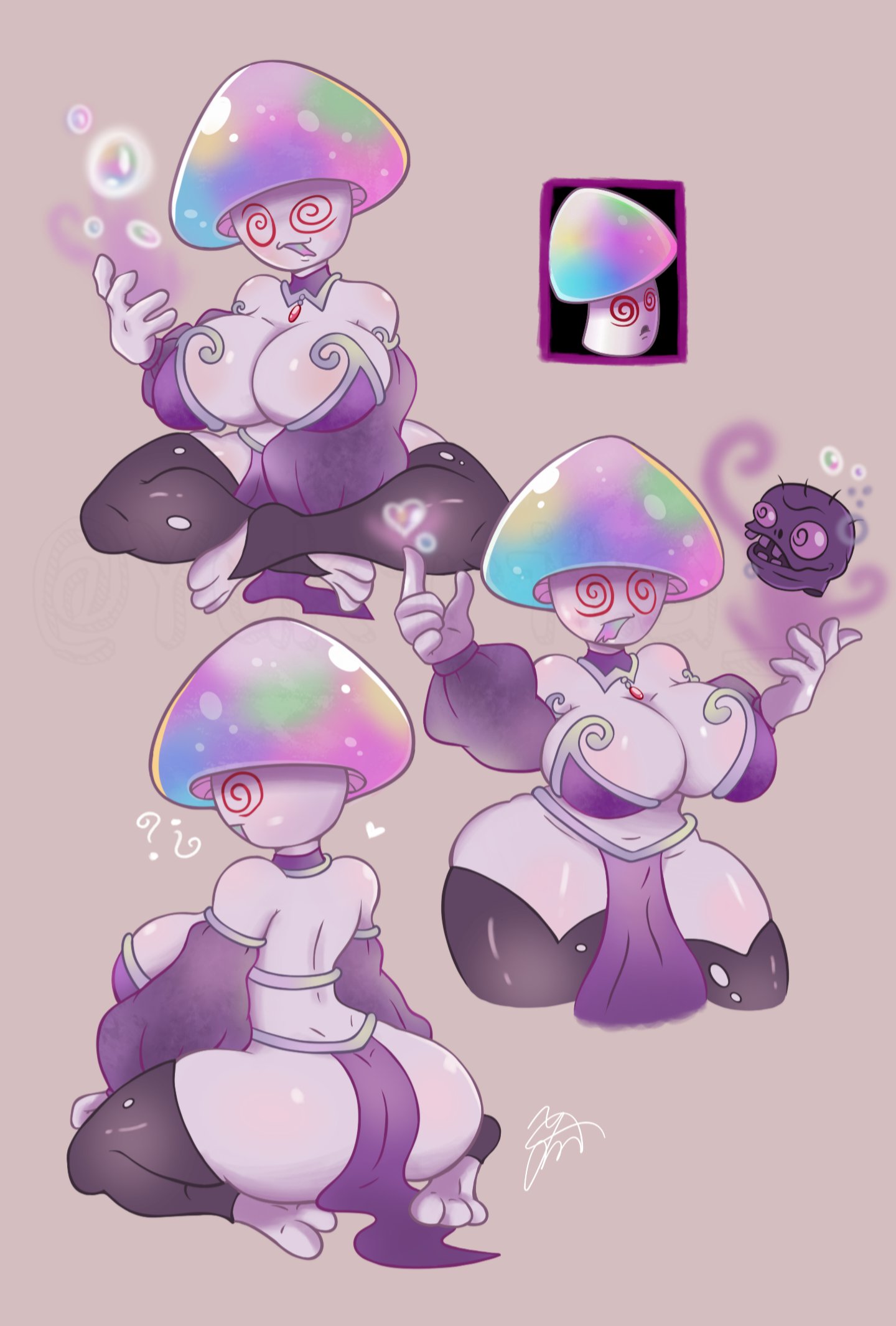1girls, anthro, anthrofied, big breasts, breasts, female, hypno-shroom (pvz), imp (pvz), pale skin, plant girl, plant humanoid, plants vs zombies, plants vs zombies: garden warfare, popcap games, solo, solo female, thick thighs, thighhighs, white body, yukirita, zombie (pvz)