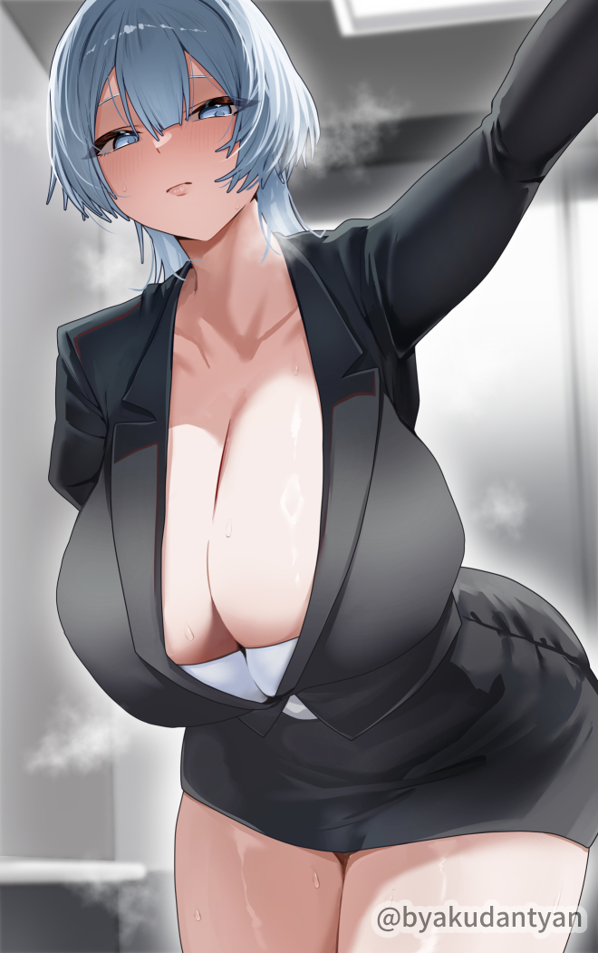 1girls, big boobs, big breasts, boobs, breasts, byakudantyan, cleavage, elevator, female, female focus, female only, flirting, flirting with viewer, horny, horny female, imminent sex, interested, large boobs, large breasts, looking at viewer, looking down, looking down at viewer, office clothing, office lady, pov, solo, solo female, solo focus, tall female, taller female, taller woman