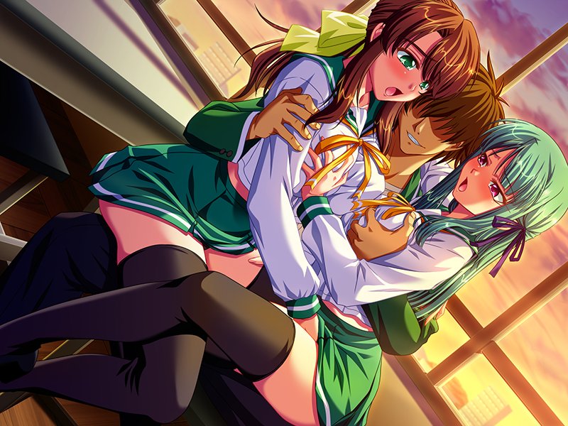 2girls bishop_(company) clothing female fingering group_sex mesu_kyoushi_2 multiple_girls sex skirt tagme takamine_saya threesome yuuki_sanae