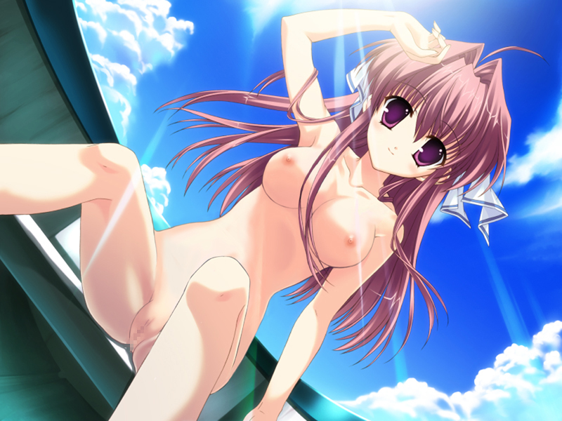 censored clear_(visual_novel) exhibitionism female happy mitha pink_hair sitting smile swimsuit tagme tsukimura_miki