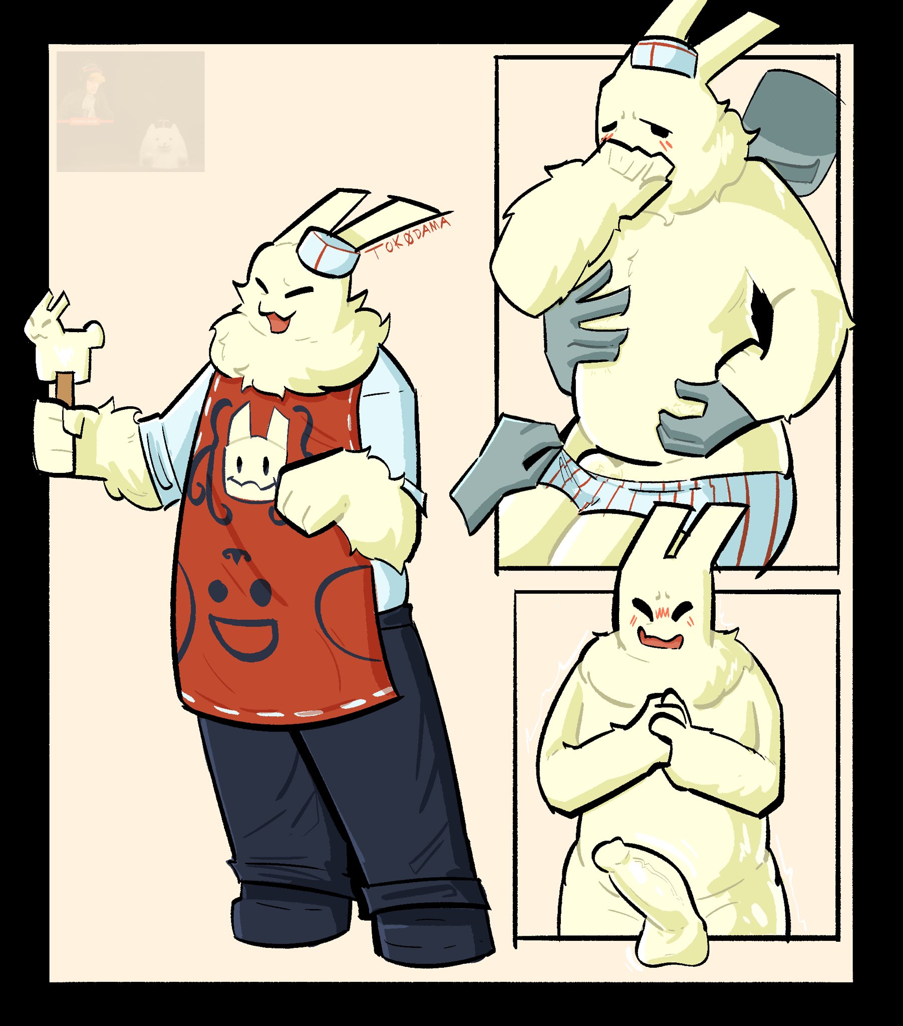 anon, anthro, blush, chubby male, fluffy, forsaken (roblox), groping, gubby, gubby (roblox), ice cream, large penis, male, parlor gubby, penis, pulling clothing, roblox, roblox game, robloxian, shy, submissive male, tokodama, tugging clothing, white body