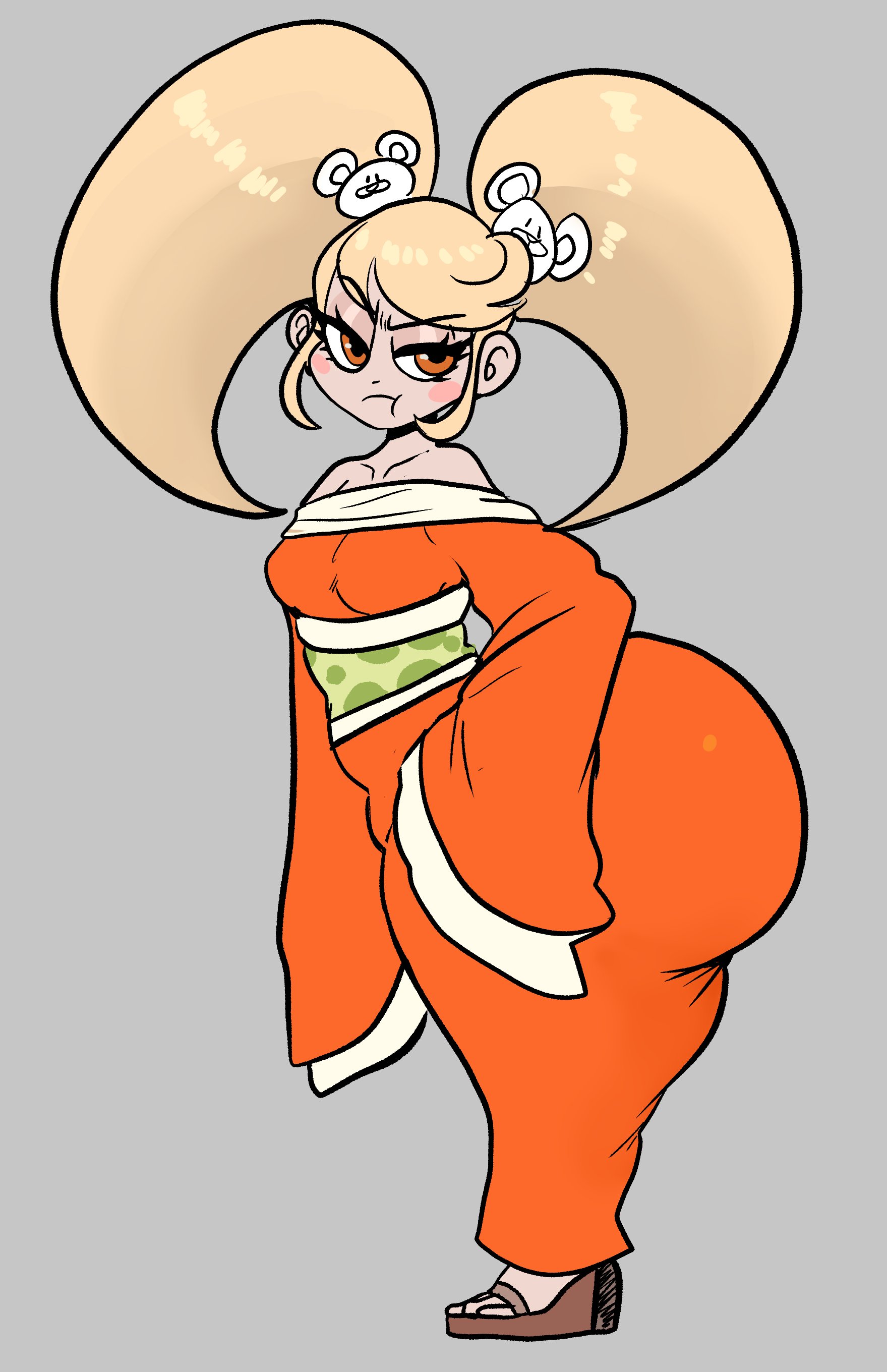 ass, big ass, blonde hair, bottom heavy, clothed, clothing, danganronpa, danganronpa 2: goodbye despair, dress, female, fully clothed, gigantic ass, huge ass, kimono, lemonadepikachu, saionji hiyoko, short, short female, shortstack, solo, solo female, tagme