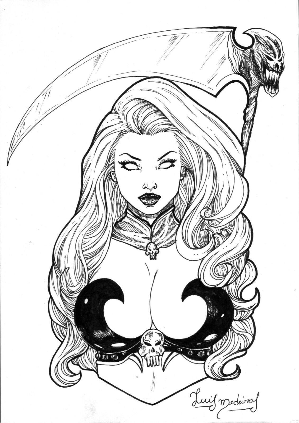 1girls 2023 chaos_comics coffin_comics death_(personification) ed_benes_studio grim_reaper huge_breasts lady_death long_hair looking_at_viewer queen_of_the_dead voluptuous voluptuous_female