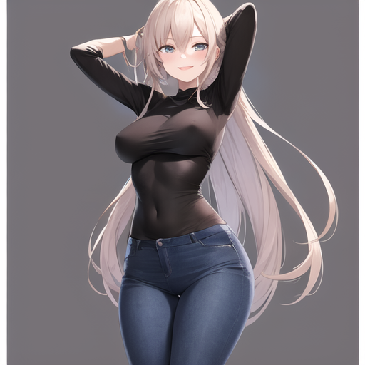 1girls ai_generated black_top female happy_female jeans looking_at_viewer navel_visible_through_clothes nemus_waifu_generator pooplool slight_blush solo tagme tight_top wasp_waist