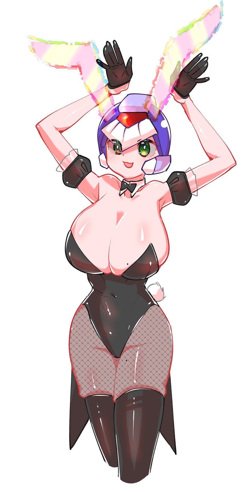 armpits big_breasts bunny_ears bunny_tail bunnysuit cleavage cyber_elf_x green_eyes helmet large_breasts mega_man mega_man_zero rule_63 tagme thighhighs x_(mega_man) yuki_nishijin