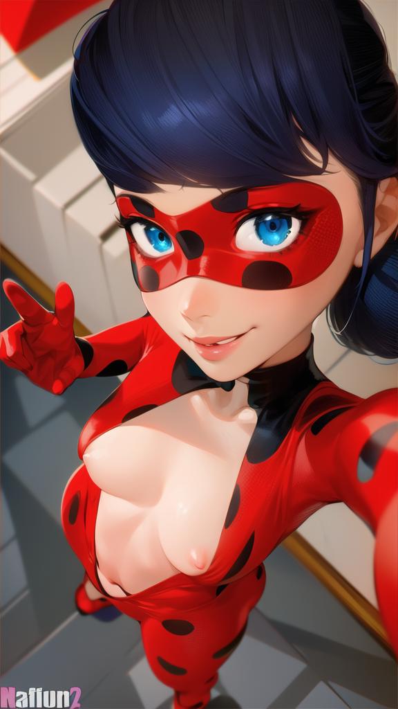 1girls, ai generated, female, half naked, ladybug (character), marinette cheng, marinette dupain-cheng, miraculous ladybug, miraculous: tales of ladybug and cat noir, solo, solo female