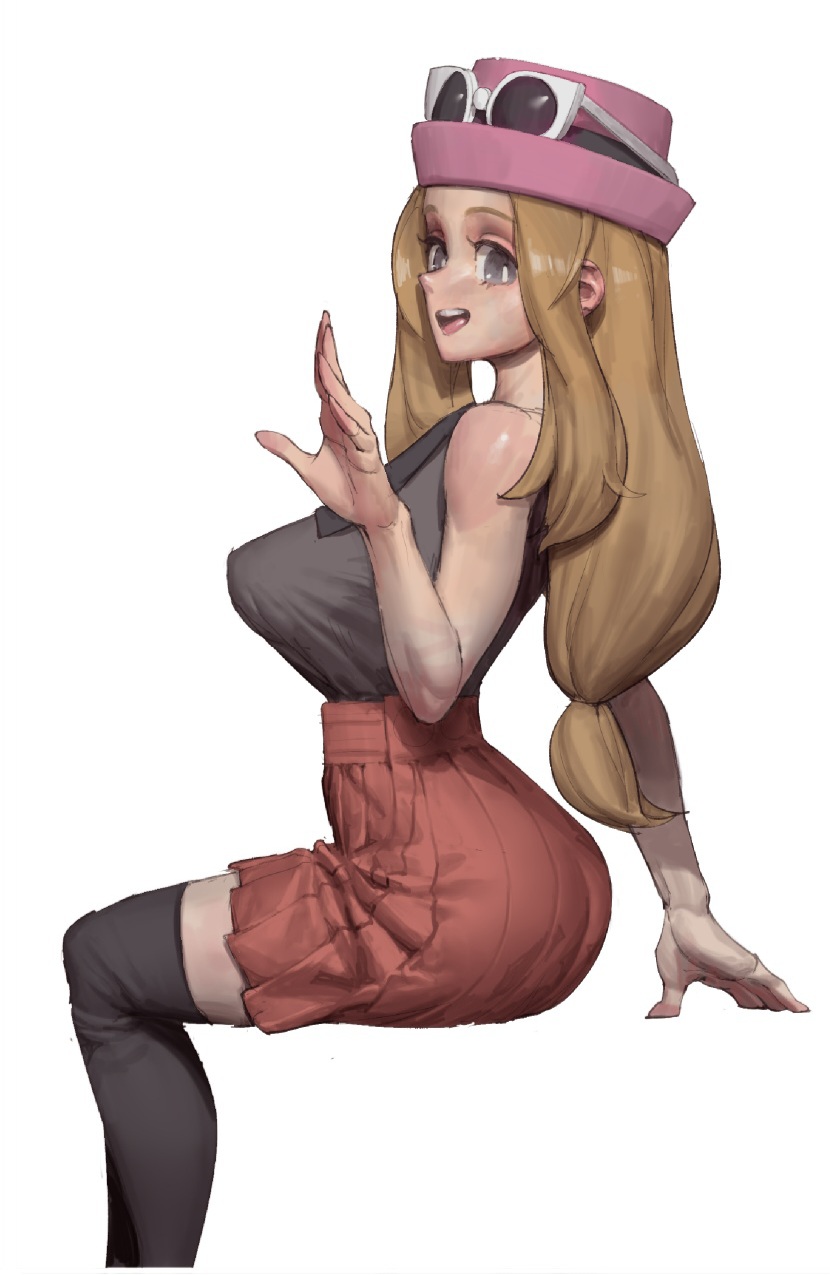 1girls, bad anatomy, clothing, female, female focus, female only, human, looking at viewer, pale skin, pokemon, serena (pokemon games), serena (pokemon), simple background, solo, solo female, solo focus, white background, wjs07