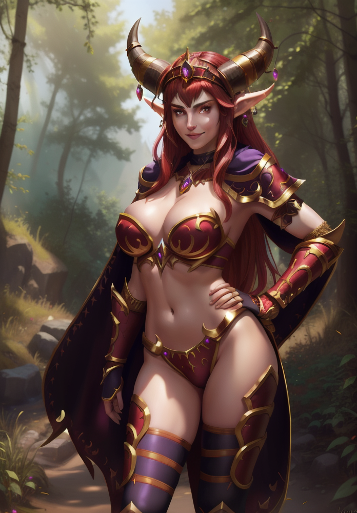 ai_generated alexstrasza armored_bikini dragon_aspect female forest world_of_warcraft