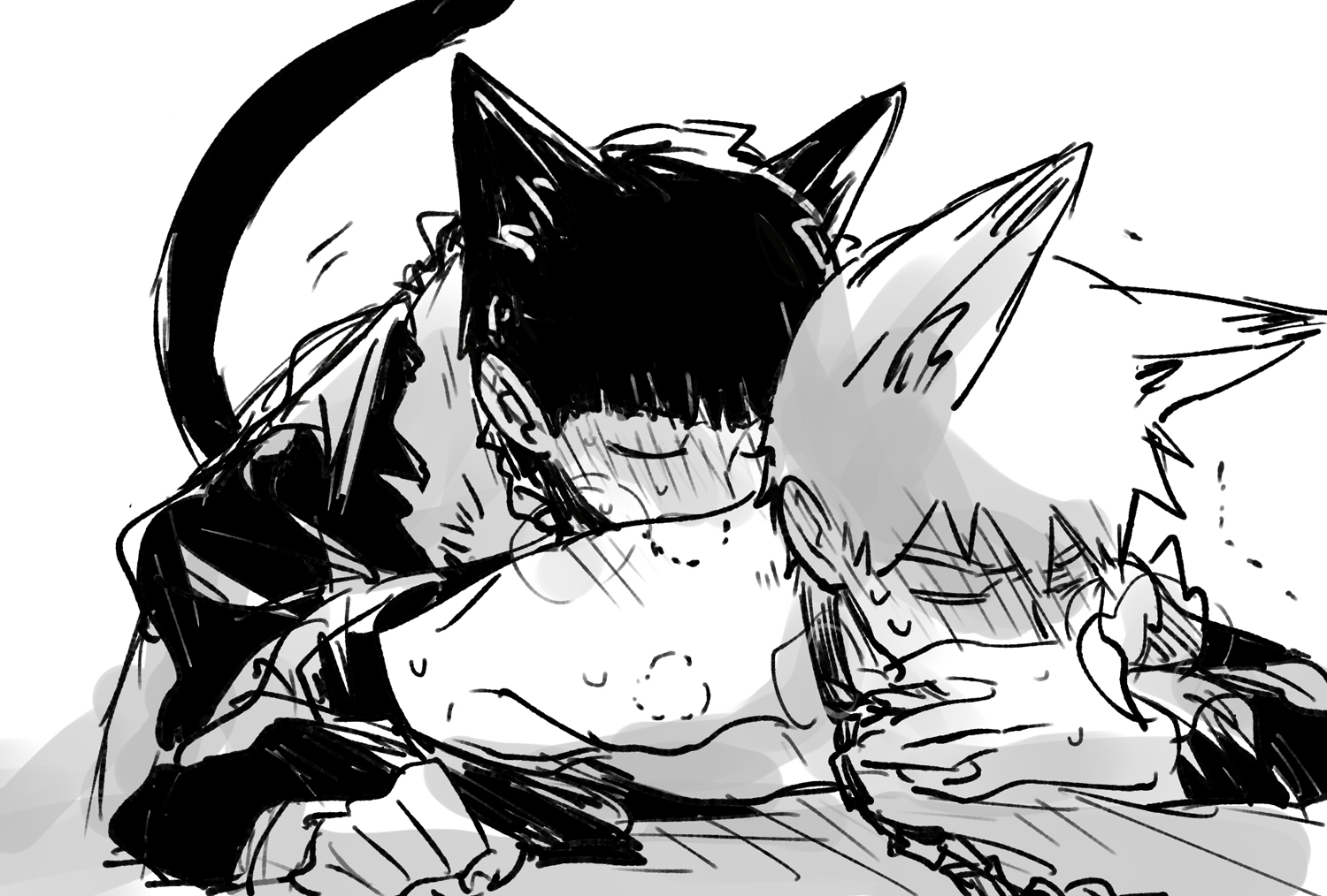 arataka reigen, biting, black hair, blonde hair, blonde-haired male, bowl cut, gay, male, mob psycho 100, shigeo kageyama