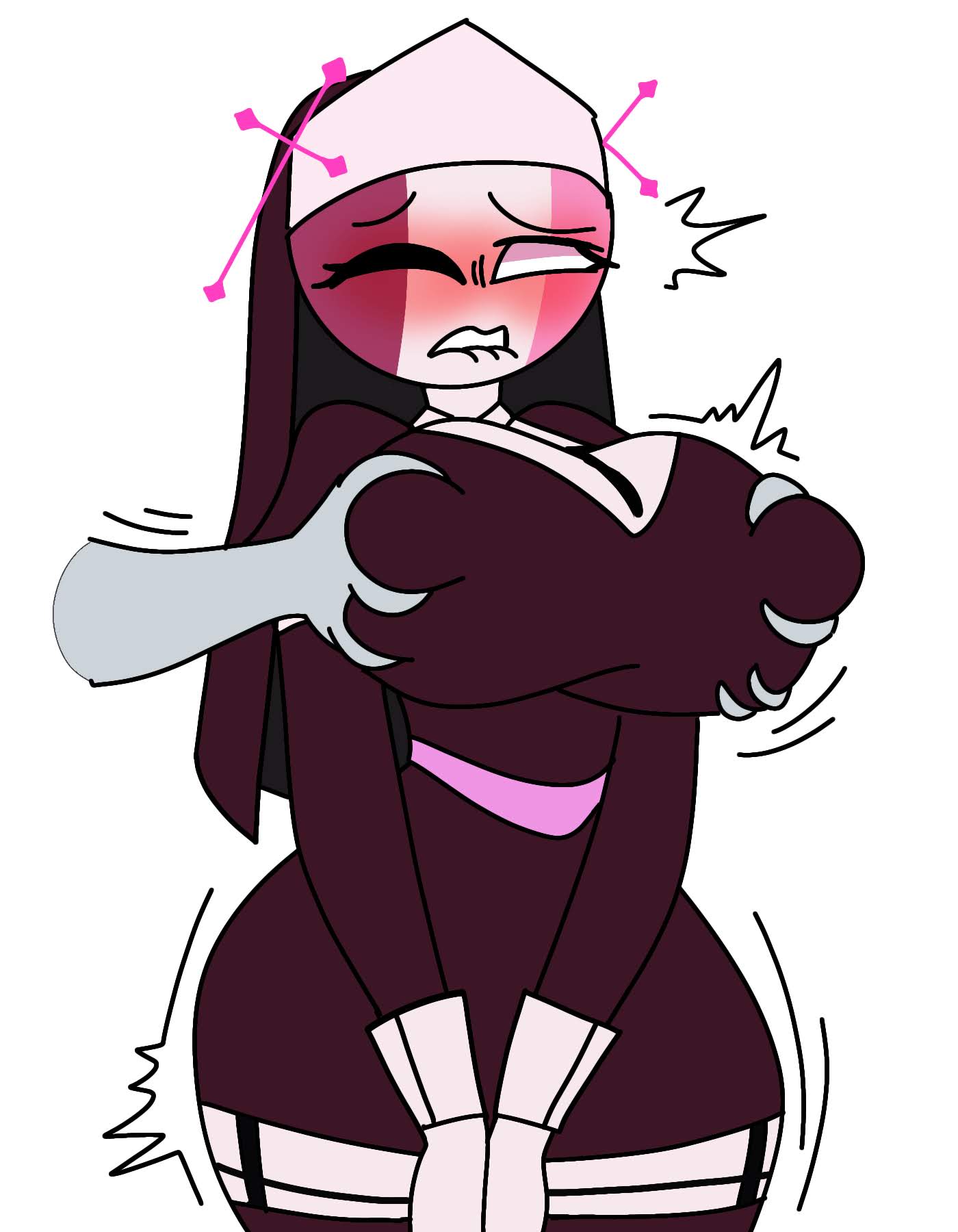 1girls, ass, big ass, big breasts, blush, breast grab, breasts, clothed, disembodied hands, female, female only, friday night funkin, grabbing breasts, groping, groping breasts, groping from behind, huge breasts, large breasts, nun, sarvente (dokki.doodlez), sarvente (friday night funkin), teasing, thick thighs, unknown artist