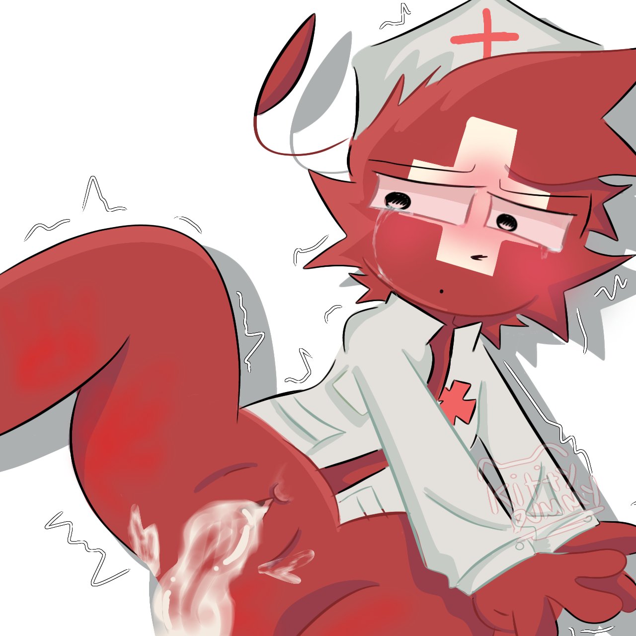 1cuntboy blush clothing countryhumans cum cum_in_pussy cuntboy cuntboy_only intersex markings nurse nurse_hat nurse_uniform pussy red_body red_skin simple simple_background solo solo_cuntboy switzerland_(countryhumans)