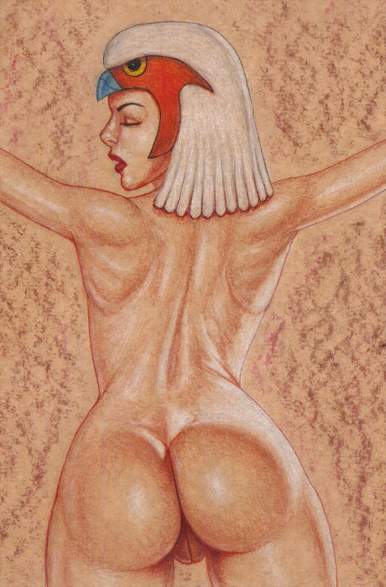 1girls ass closed_eyes completely_nude edithemad hat innie_pussy lipstick masters_of_the_universe nude open_mouth pussy solo sorceress_(masters_of_the_universe) traditional_media vulva