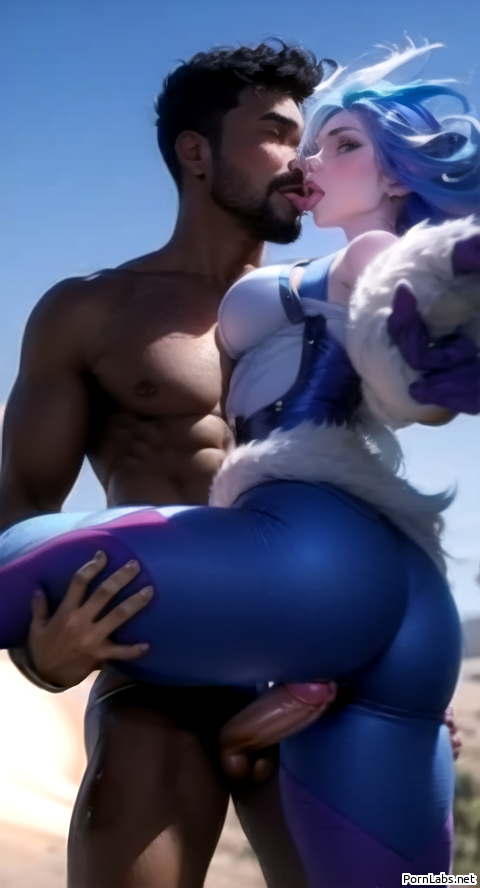 1boy 1girls ai_generated clothed_female_nude_male dark-skinned_male dark_skin dreamcuc female frostblade_irelia human human_only interracial irelia_xan league_of_legends light-skinned_female light_skin looking_at_viewer male snowdown_series straight thigh_sex tight_clothing tongue_kiss winter_wonderland_series