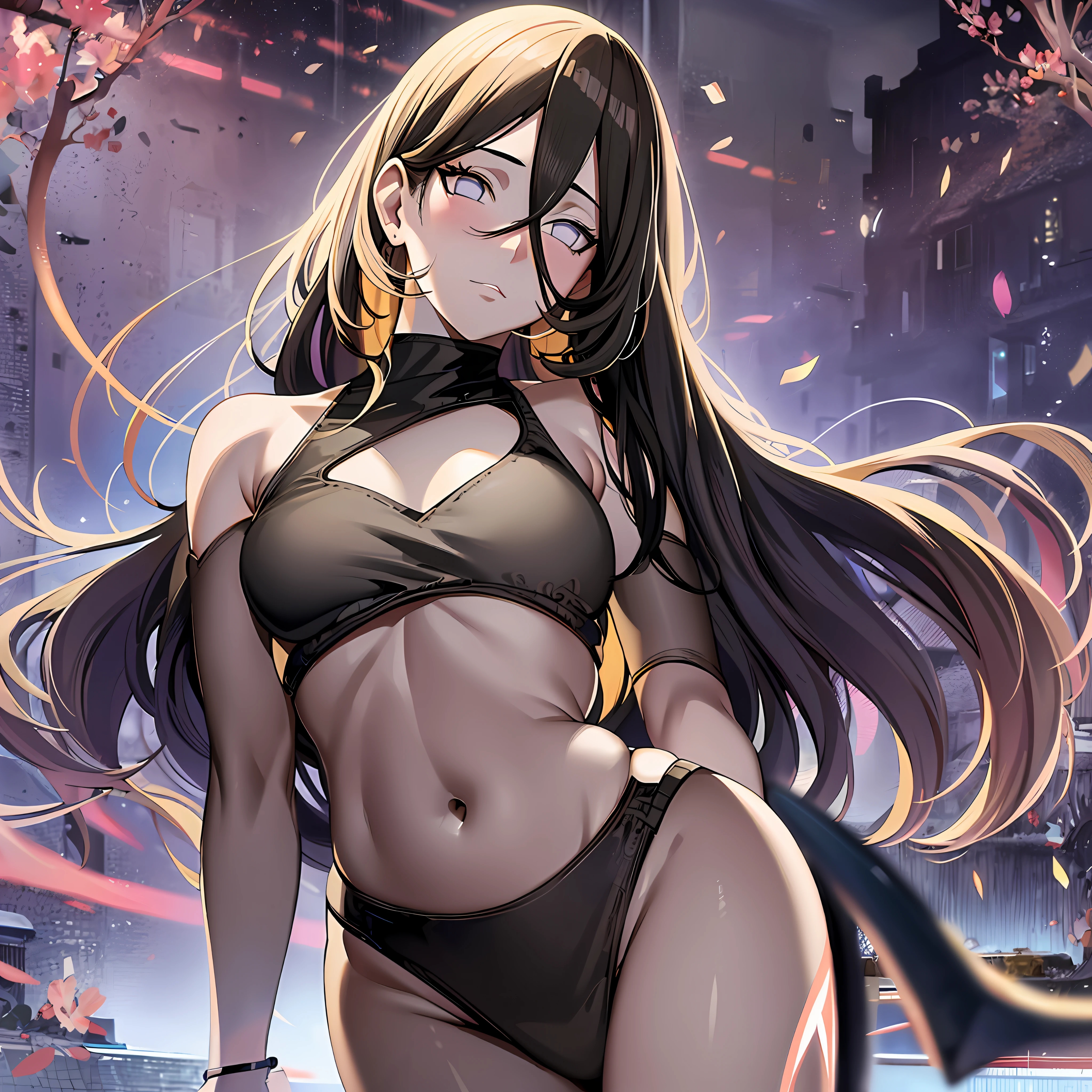 1girls, ai generated, bare legs, bare shoulders, big breasts, blush, boruto: naruto next generations, bra, bracelet, breasts, bridal gauntlets, brown hair, center opening, cleavage, crop top, curvaceous, elbow pads, female, female only, hair between eyes, hourglass figure, huge breasts, hyuuga hanabi, lavender eyes, long hair, midriff, nai diffusion, naruto, naruto (series), panties, pinup pose, revealing clothes, solo, solo focus, stable diffusion, underwear, voluptuous, wide hips